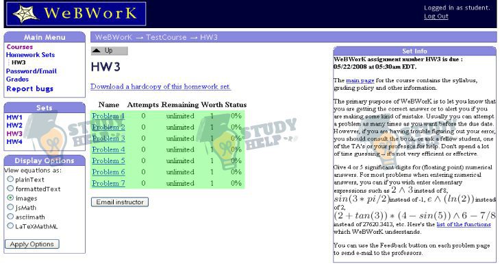 webwork answers