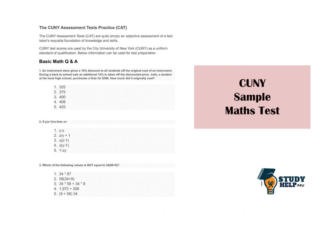 CUNY sample math test